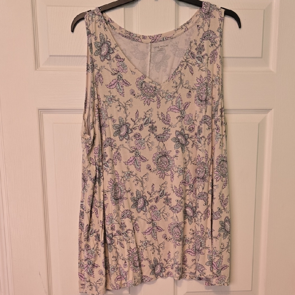 Lane Bryant Floral Tank Top - Cream and Purple
